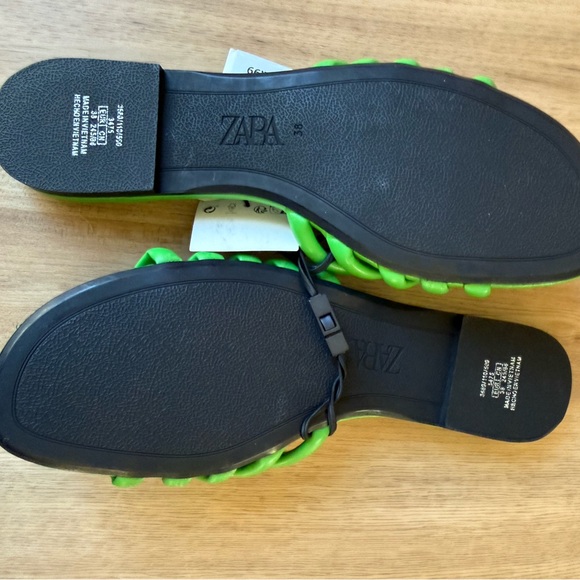 Zara Kelly Green Braided Flat Slides Sandals Euro 38 NWT Women - Picture 8 of 9